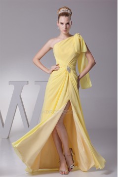 A-Line One-Shoulder Sleeveless Draped Floor-Length Long Yellow Prom Evening Bridesmaid Dresses 02020022