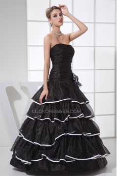 A-Line Ruffles Floor-Length Satin Organza Long Black Prom/Formal Evening Dresses 02020028