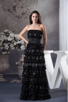 A-Line Sleeveless Floor-Length Ruffles Chiffon Sequins Long Black Prom/Formal Evening Dresses 02020035
