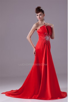 A-Line Sleeveless Strapless Beading Puddle Train Long Red Prom/Formal Evening Dresses 02020040