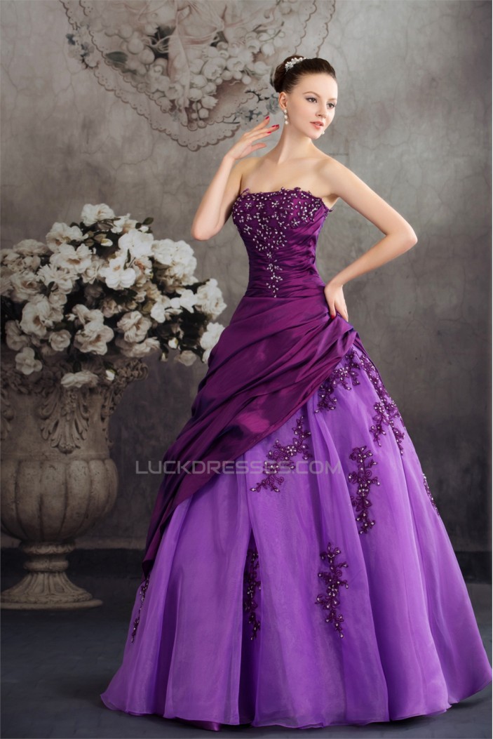 Ball Gown Strapless Floor-Length Sleeveless Purple Prom/Formal Evening Dresses 02020043