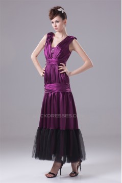 Ankle-Length Elastic Woven Satin Fine Netting Purple Prom/Formal Evening Dresses 02020054