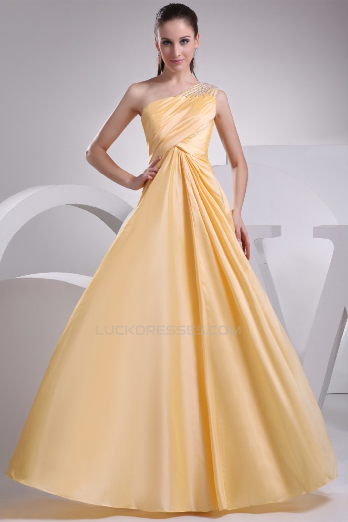 A-Line Floor-Length One-Shoulder Beading Long Prom/Formal Evening Dresses 02020065