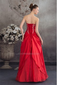 Beading A-Line Strapless Floor-Length Taffeta Long Red Prom/Formal Evening Dresses 02020068