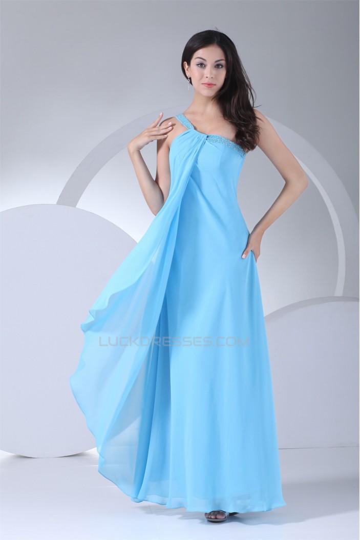 Beading Chiffon Silk like Satin One-Shoulder Long Blue Prom Evening Bridesmaid Dresses 02020071