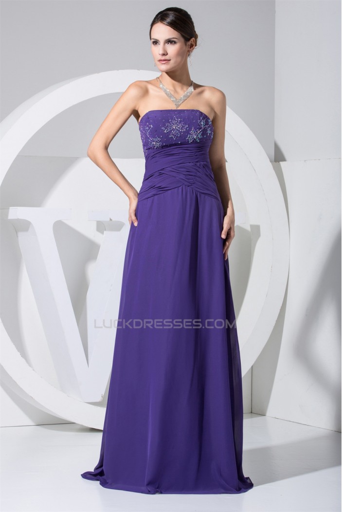 A-Line Beading Chiffon Strapless Long Purple Evening Formal Mother of the Bride Dresses 02020073