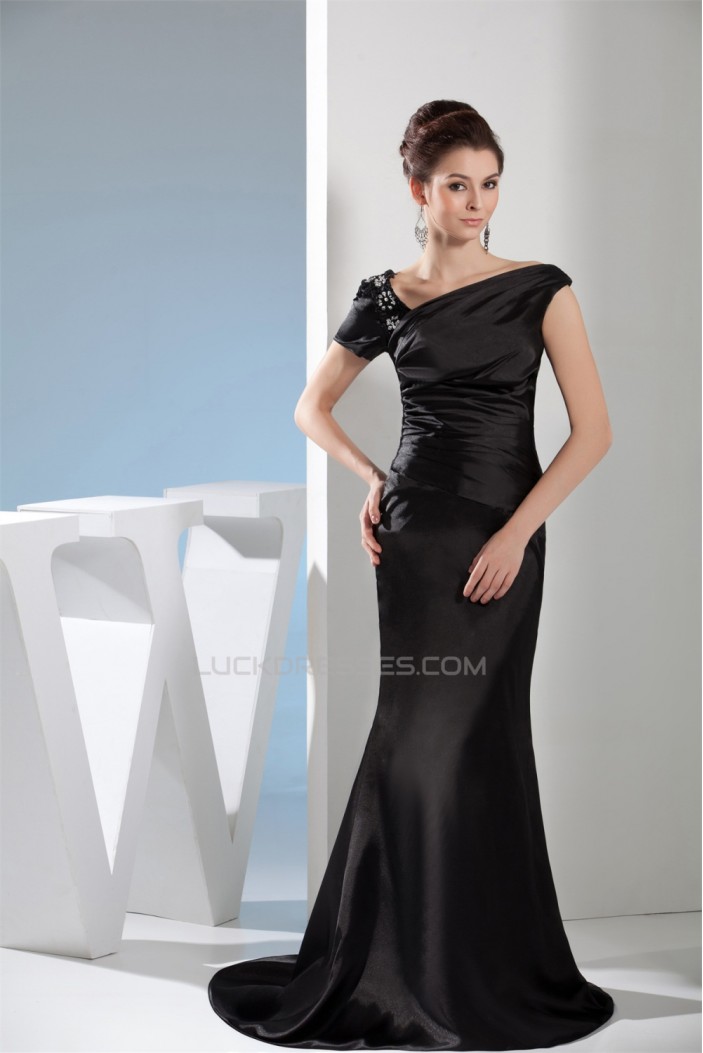 Beading Portrait Trumpet/Mermaid Silk like Satin Sleeveless Long Black Prom/Formal Evening Dresses 02020084