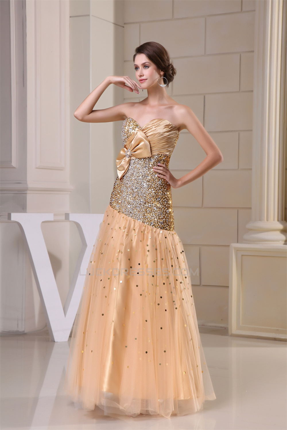 Beading Sleeveless Floor-Length Sweetheart Sequins Long Prom/Formal ...