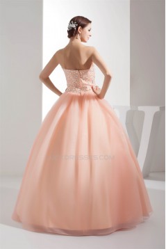 Ball Gown Beading Sleeveless Strapless Satin Organza Long Prom Formal Dresses 02020095