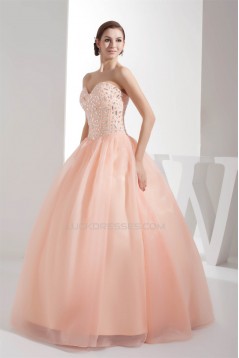 Ball Gown Beading Sleeveless Strapless Satin Organza Long Prom Formal Dresses 02020095