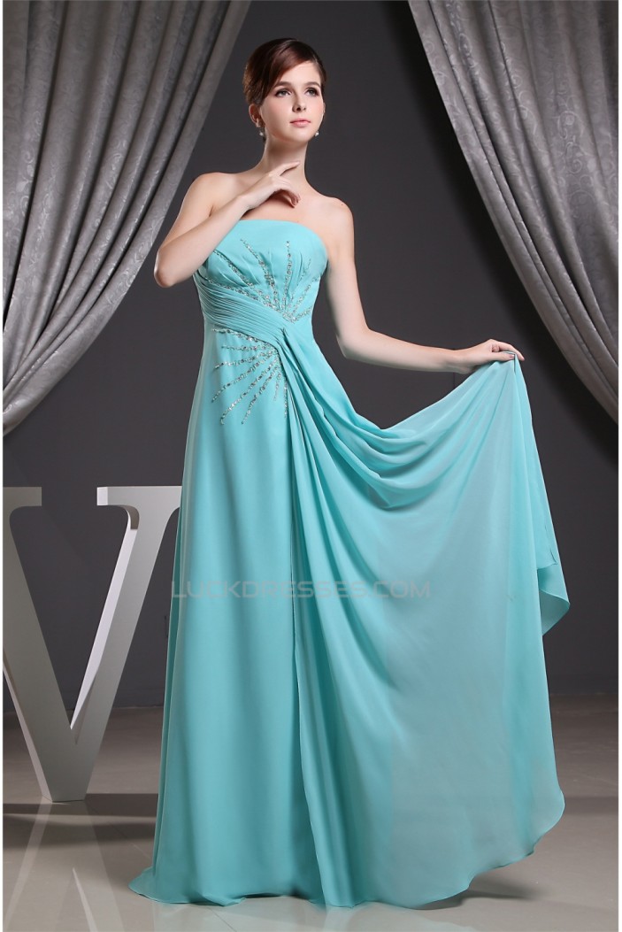 A-Line Sleeveless Strapless Chiffon Long Blue Prom Evening Formal Bridesmaid Dresses 02020096
