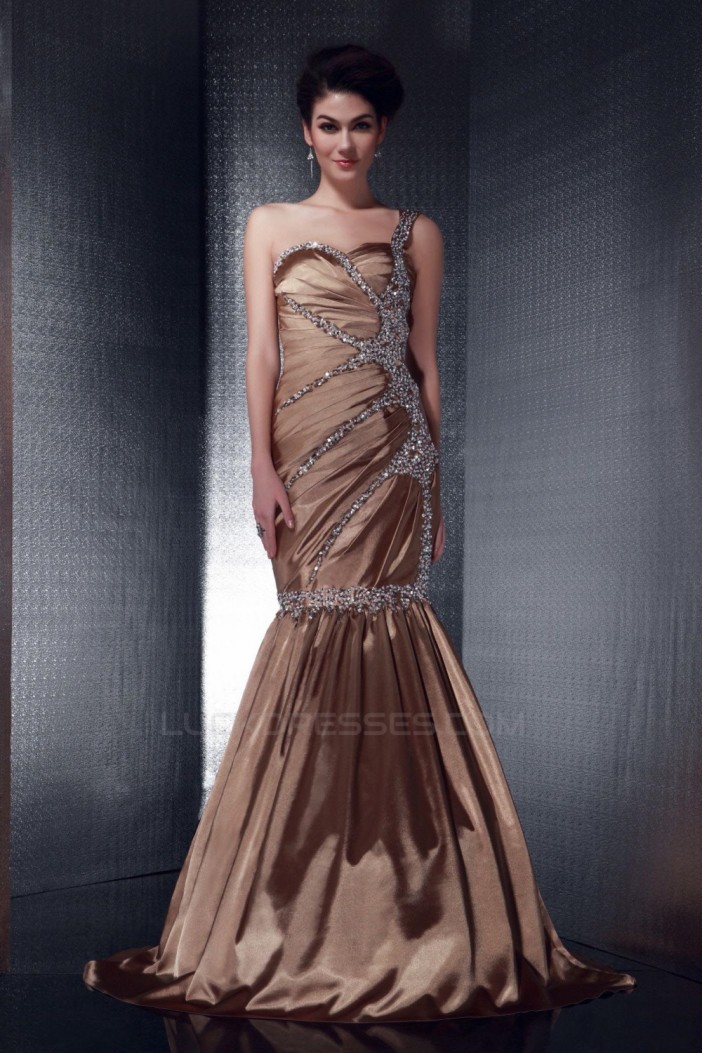 Trumpet/Mermaid Beaded One-Shoulder Long Prom Evening Party Dresses 02021005