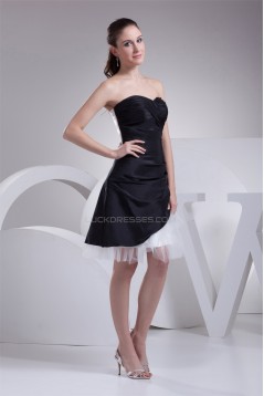 A-Line Ruffles Sweetheart Satin Taffeta Fine Netting Prom/Formal Evening Dresses 02021022