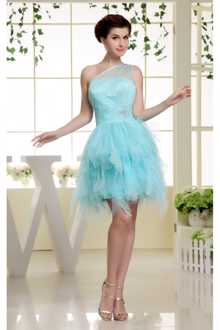 Charming Satin Netting Material One-Shoulder A-Line Homecoming Cocktail ...