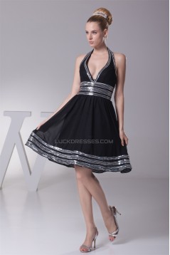 A-Line Halter Sequin Short Black Knee-Length Prom/Formal Evening Dresses 02021072