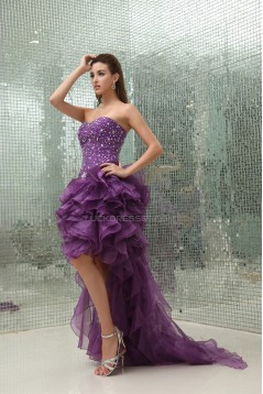 High Low Beading Satin Organza Sleeveless A-Line Homecoming Cocktail Party Dresses 02021078