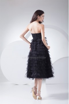 Pleats Taffeta Netting Tea Length Sleeveless Prom/Formal Evening Dresses 02021106