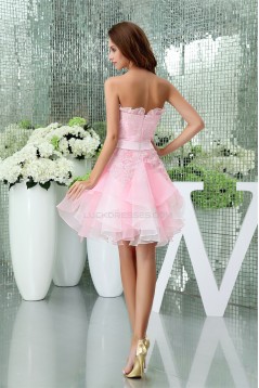 A-Line Satin Lace Organza Knee-Length Strapless Prom/Formal Evening Dresses 02021120