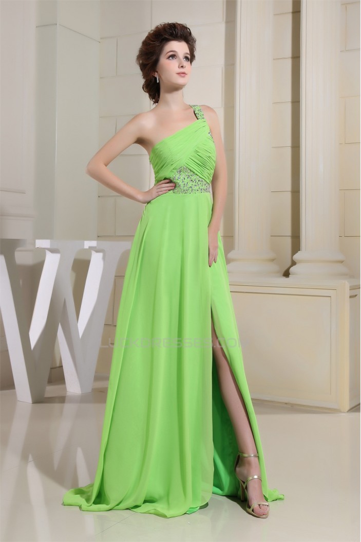 A-Line Brush Sweep Train One-Shoulder Sleeveless Long Prom Evening Bridesmaid Dresses 02020116