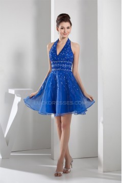 Short/Mini Halter Sleeveless Beading Organza Prom/Formal Evening Dresses 02021169