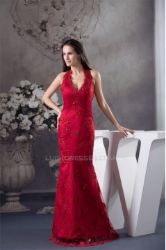 Trumpet/Mermaid Brush Sweep Train Long Red Beading Prom/Formal Evening Dresses 02020120