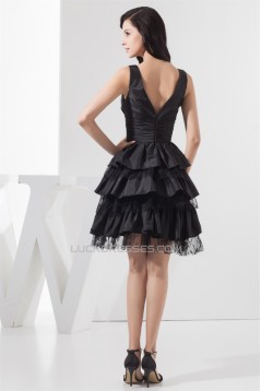 A-Line Sleeveless V-Neck Taffeta Lace Knee-Length Prom/Formal Evening Dresses 02021282