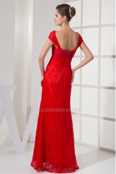 Capped Sleeves Chiffon Lace Long Red Evening Formal Bridesmaid Dresses 02020131
