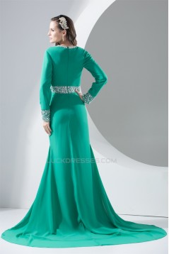 Chiffon Beading Long Sleeve V-Neck A-Line Evening Mother of the Bride Dresses 02020133