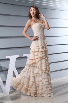 Chiffon A-Line Ruffles Strapless Long Prom/Formal Evening Dresses 02020137