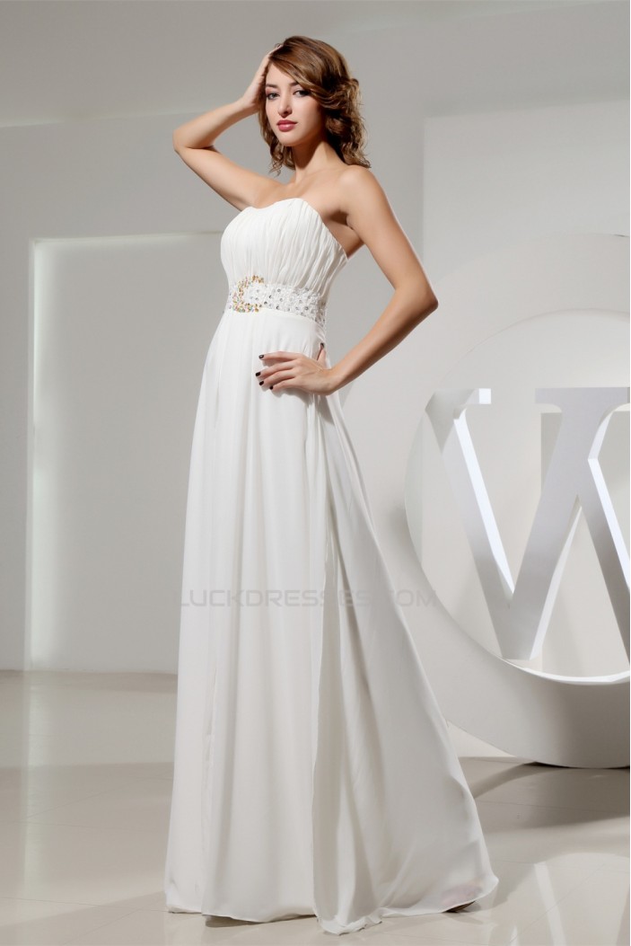 A-Line Strapless Chiffon Beaded Long Prom/Formal Evening Bridesmaid Dresses 02020138