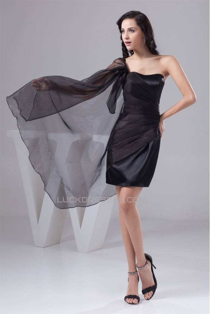 Sleeveless Satin Organza One-Shoulder Short/Mini Prom/Formal Evening Dresses 02021414