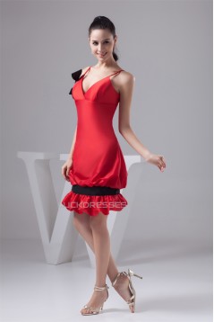 Spaghetti Straps Sleeveless Bow s Taffeta Silk like Satin Prom/Formal Evening Dresses 02021428
