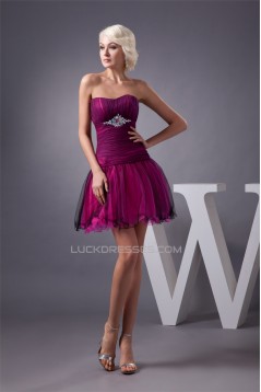 Strapless Fine Netting Acrylic Beading Short/Mini Prom/Formal Evening Dresses 02021429