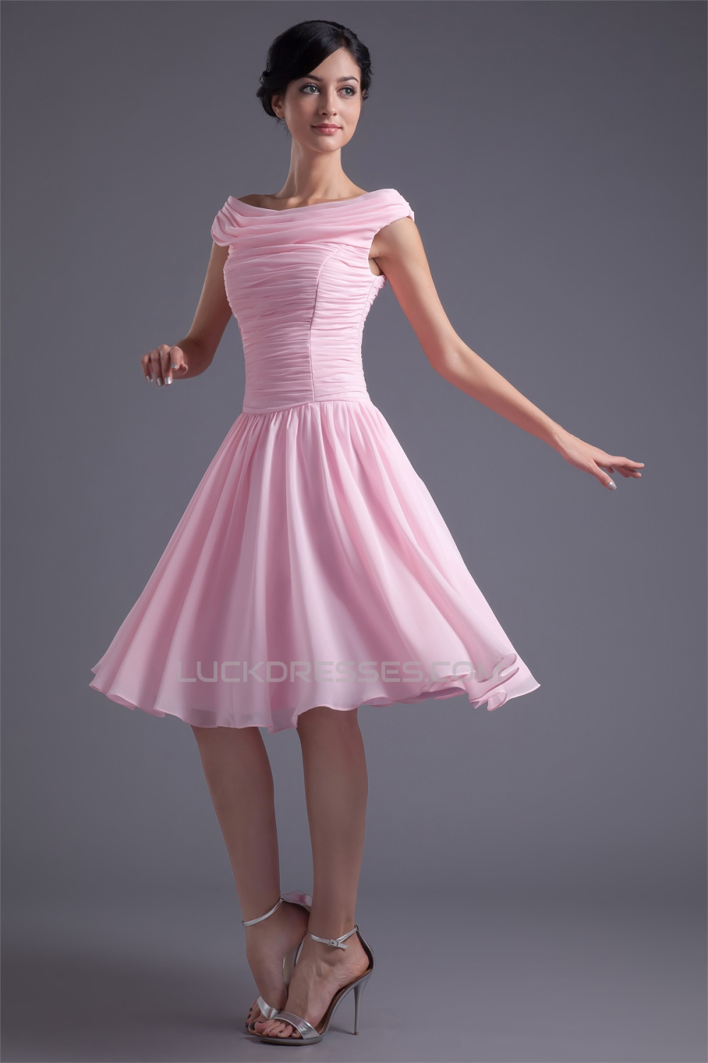 A Line Chiffon Silk Like Satin Ruffles Knee Length Prom Formal Evening Dresses 02021436