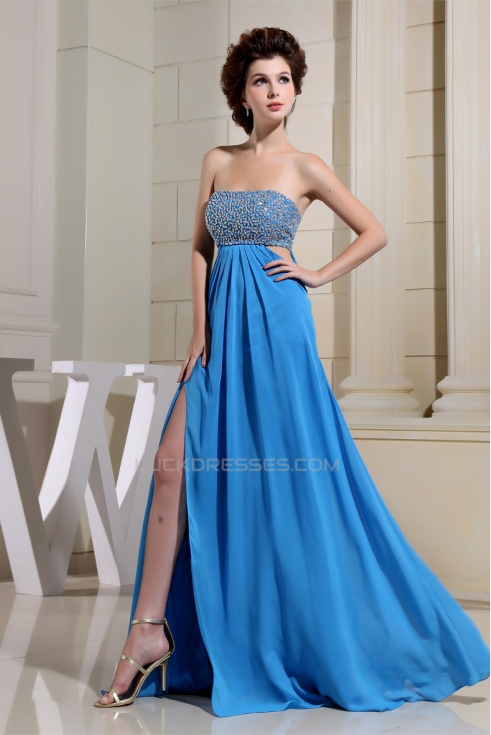 Empire Floor-Length Chiffon Long Blue Beaded Prom/Formal Evening Dresses 02020147