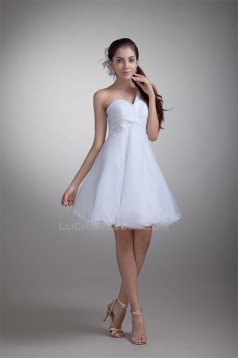 Princess Satin Organza Sleeveless One-Shoulder Little White Dresses 02021489