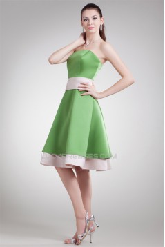 Satin Strapless Sleeveless A-Line Tiered Prom/Formal Evening Bridesmaid Dresses 02021493