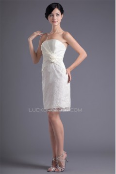 Short/Mini Handmade Flowers Satin Lace Prom/Formal Evening Dresses 02021505
