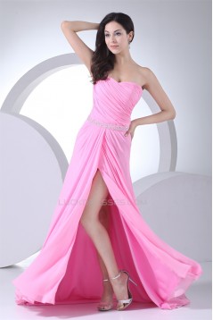 One-Shoulder Ruffles Long Pink Chiffon Prom/Formal Evening Dresses 02020152