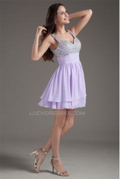 Sleeveless Short/Mini Straps Ruched Chiffon Silk like Satin Prom/Formal Evening Dresses 02021533