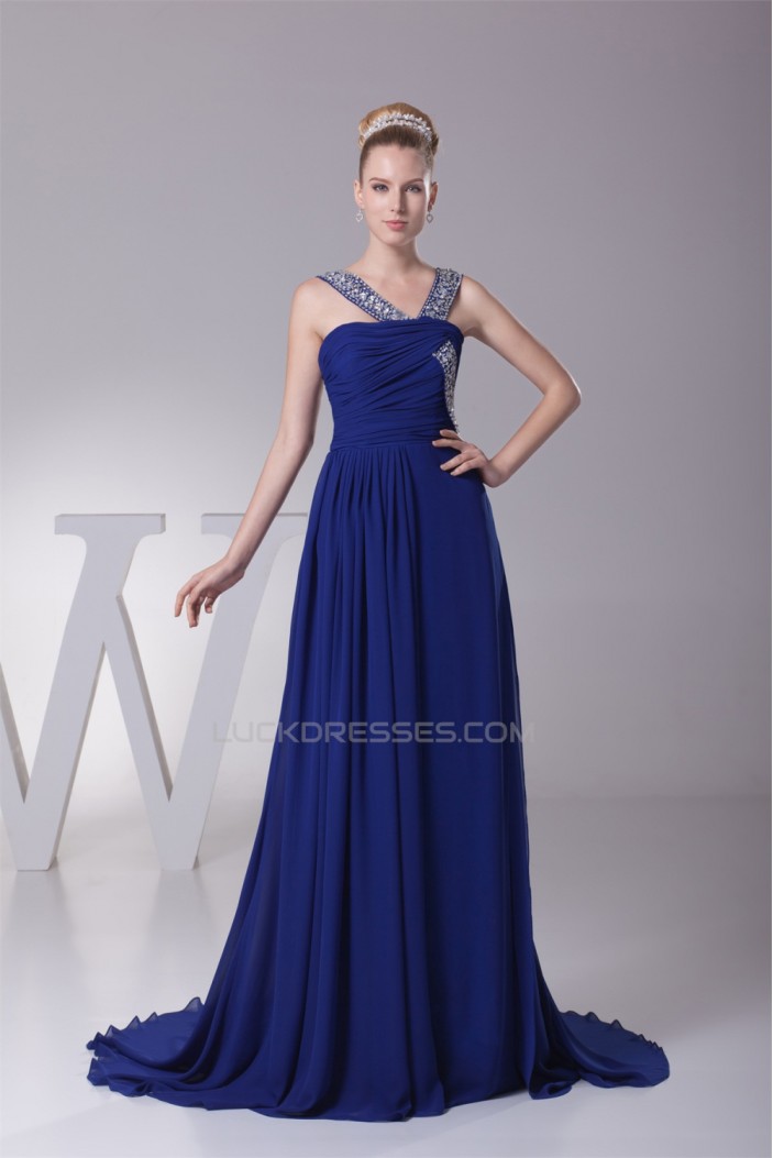 A-Line Sleeveless Beaded Long Blue Chiffon Prom/Formal Evening Dresses 02020158