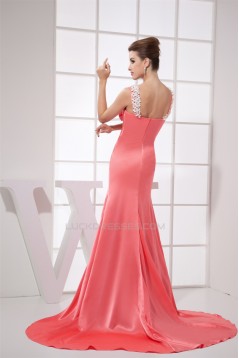 Elastic Woven Satin Ruched Sleeveless Brush Sweep Train Prom/Formal Evening Dresses 02020169