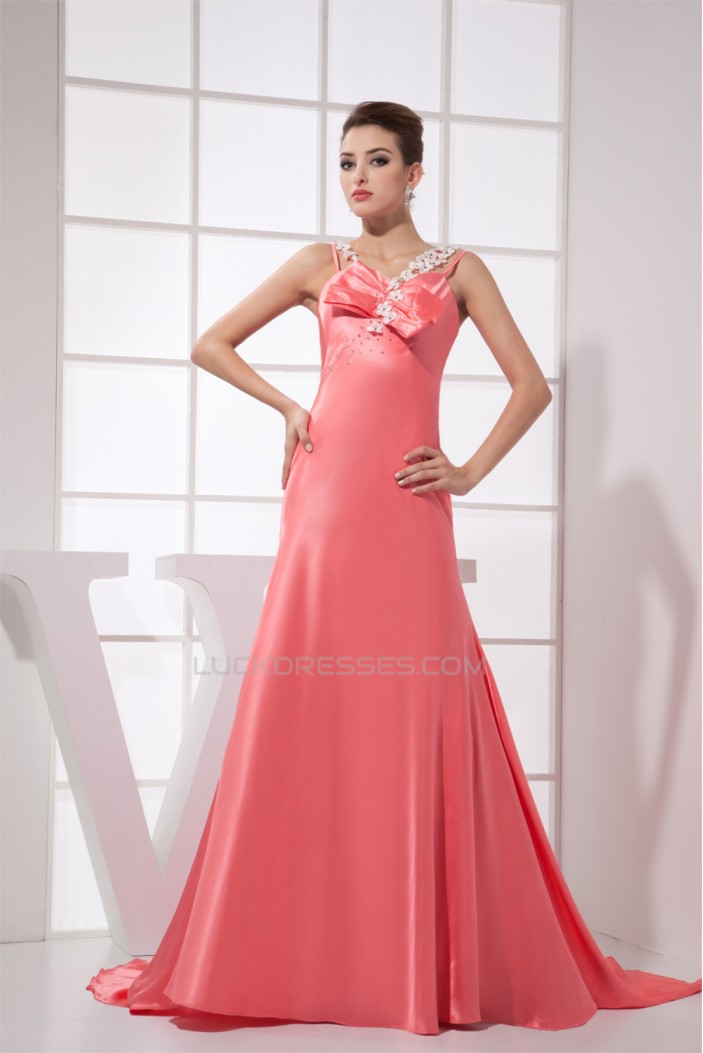 Elastic Woven Satin Ruched Sleeveless Brush Sweep Train Prom/Formal Evening Dresses 02020169