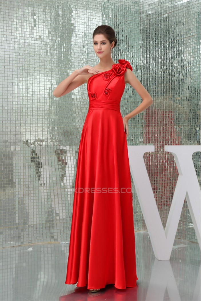 A-Line Floor-Length Beading One-Shoulder Long Red Prom/Formal Evening Bridesmaid Dresses 02020171