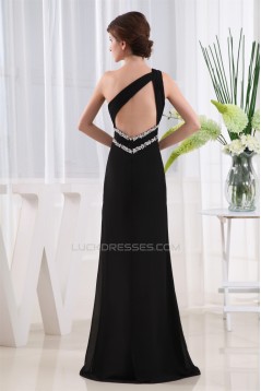 Floor-Length Beading One-Shoulder Long Black Chiffon Prom/Formal Evening Dresses 02020180