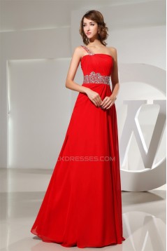 A-Line Floor-Length One-Shoulder Beading Long Red Chiffon Prom/Formal Evening Dresses 02020188