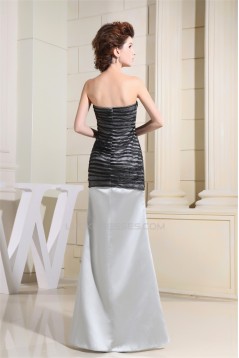 Floor-Length Satin Tulle Sleeveless Mermaid/Trumpet Black White Prom/Formal Evening Dresses 02020193