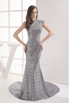High-Neck Mermaid/Trumpet Sleeveless Brush Sweep Train Sequins Prom/Formal Evening Dresses 02020210