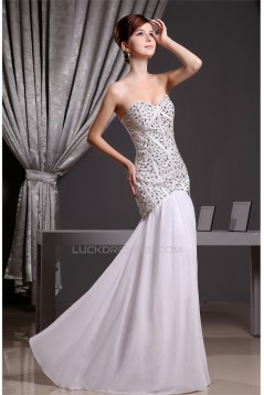 Mermaid/Trumpet Beading Chiffon Long White Prom/Formal Evening Dresses 02020217