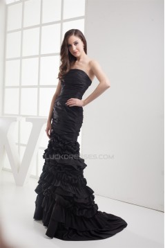 Mermaid/Trumpet Sleeveless Strapless Brush Sweep Train Long Black Prom Evening Dresses 02020222